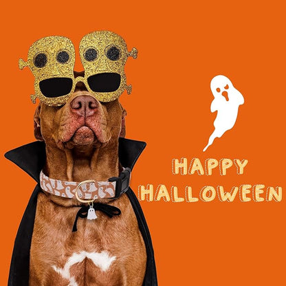 Faygarsle Fall Dog Collar - Adorable Ghost Pattern for Small, Medium & Large Dogs - Cute Orange Neckwear for Boys & Girls