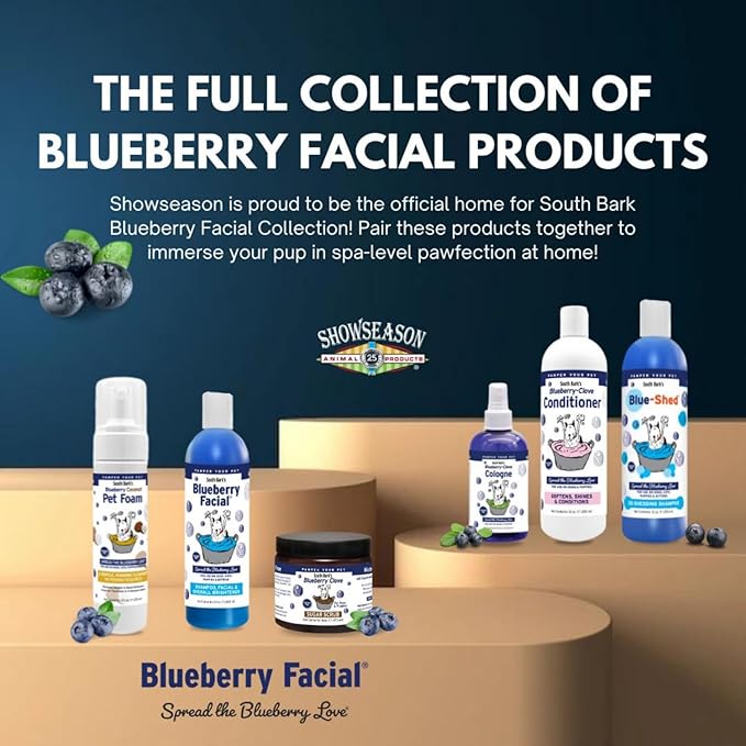Showseason Blueberry-Coconut Pet Face Foam Cleanser for Dogs and Cats 8.5 oz. | No Rinsing Required, Easy Cleaning, Biodegradable and Non-Toxic, Made in The USA