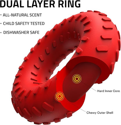 Playology Dog Toys | Dual Layer Ring Durable Chew Toy for Aggressive Chewers | Jumbo Beef Scented Toy - Easy to Clean and Made from Non Toxic Materials