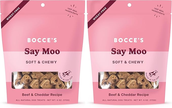 Bocce's Bakery Oven Baked Say Moo Treats for Dogs, Wheat-Free Everyday Dog Treats, Made with Real Ingredients, Baked in The USA, All-Natural Soft & Chewy Cookies, Beef & Cheddar Recipe, 6 oz