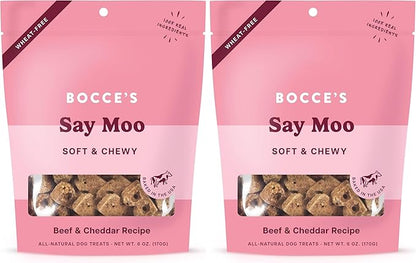 Bocce's Bakery Oven Baked Say Moo Treats for Dogs, Wheat-Free Everyday Dog Treats, Made with Real Ingredients, Baked in The USA, All-Natural Soft & Chewy Cookies, Beef & Cheddar Recipe, 6 oz