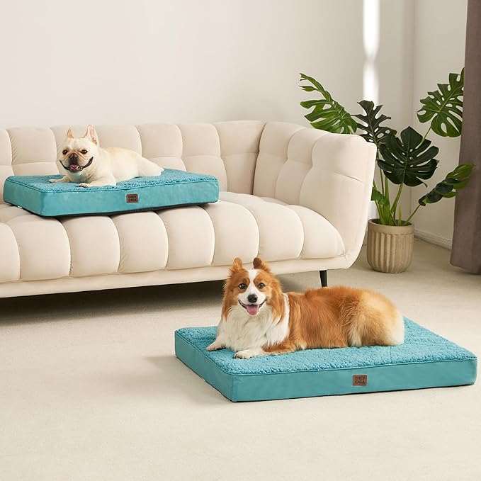 EHEYCIGA Orthopedic Dog Beds for Large Dogs with Removable Washable Cover for Crate, Turquoise Blue, 35x23