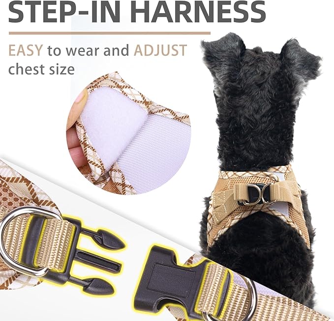 PUPTECK Dog Harness and Leash Set for Small Medium Dogs No Pull Step-in Soft Mesh Puppy Cat Vest Harnesses Reflective at Night, Beige L