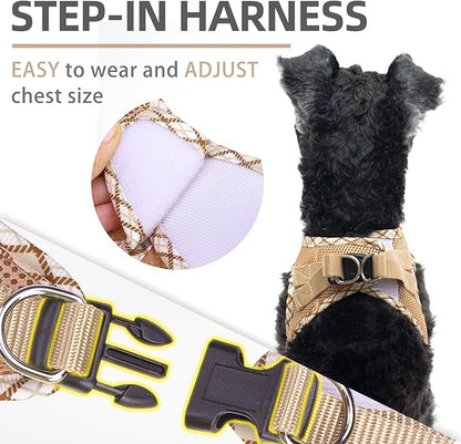 PUPTECK Dog Harness and Leash Set for Small Medium Dogs No Pull Step-in Soft Mesh Puppy Cat Vest Harnesses Reflective at Night, Beige L