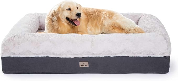 PetFun Memory Foam XL Dog Bed for XLarge Sized, Extra Large Orthopedic Dog Sofa with Sides and Waterproof Liner, Washable Bolster Pet Bed Couch with Removable Cover, 50x38x13 Inch, Beige