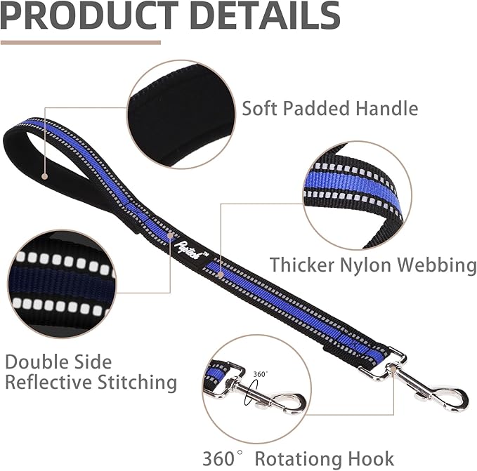PUPTECK Reflective Short Dog Leashes - 3 Packs 2.5ft/ 1.5ft/ 1ft Nylon Leash with Strong Clip, Soft Padded Handle, Durable Training Leash for Large Small Medium Dogs Walking Outside, Blue