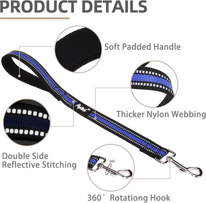 PUPTECK Reflective Short Dog Leashes - 3 Packs 2.5ft/ 1.5ft/ 1ft Nylon Leash with Strong Clip, Soft Padded Handle, Durable Training Leash for Large Small Medium Dogs Walking Outside, Blue