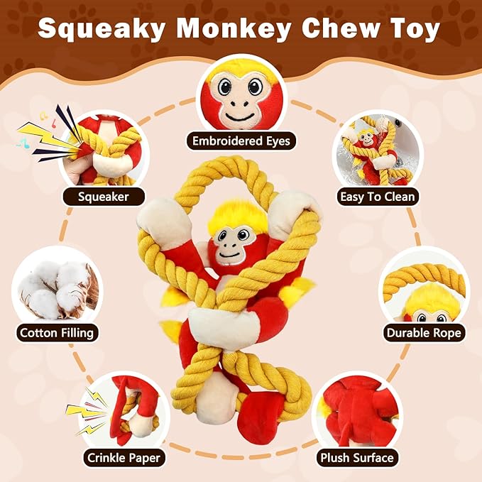 Squeaky Dog Toys: Large Dog Chew Toy- Interactive Tough Tug of War Toy with Rope for Small/Meduim/Large Breeds - Puppy Toy for Teething Training