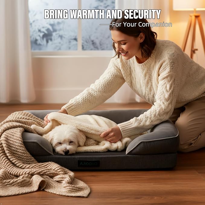 Orthopedic Egg-Shaped Sponge Dog Bed Small Size Dog with Sides, Removable Cover and Non-Slip Bottom (Grey, 24 * 18 * 6)