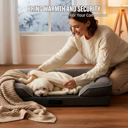 Orthopedic Egg-Shaped Sponge Dog Bed Small Size Dog with Sides, Removable Cover and Non-Slip Bottom (Grey, 24 * 18 * 6)