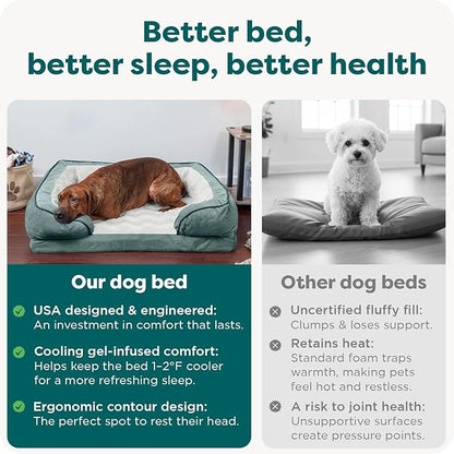 FurHaven Cooling Gel Dog Bed for Large Dogs, Comfort Sofa Bed with Cool Gel-Top Foam with a Solid Orthopedic Foam Base for Joint Support, Washable Cover, Jumbo XL, Plush & Velvet, Celadon Green.