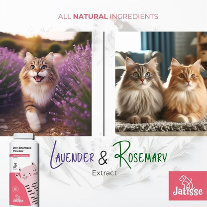 Jatisse Cat Dry Shampoo Powder with Lavender and Rosemary for Cats 5.29 fl. oz| Grooming for Cat | Kitten Sensitive Skin | Cleansing and Moisturizing Perfume and Talc Free (1)