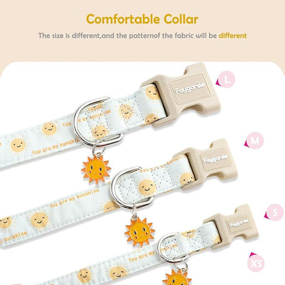 Faygarsle Sunshine Pattern Dog Collar, Adjustable Cotton Fabric, Cute Design for Small Medium Large Dogs S