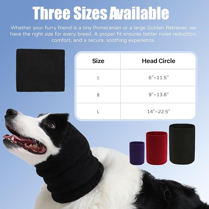 3 Pack Bundle (S, M, L) Dog & Cat Calming Band Cat Anxiety Relief Cover,Double Layer Thickened Elastic Neck Band Ear Muffs for Anxiety Relief/Noise Protection,Grooming,Thunder,Fireworks