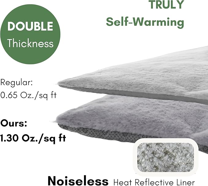 petfelix Self Warming Mat, 24''*20'' Non-Skid Thermal Pet Mat, Washable Outdoor Insulation for Cat House, Carrier Cat Bed, Short-Fluff Grey