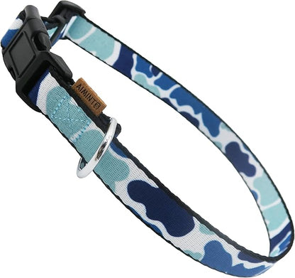 Dog Collar, Cute Camouflage Pattern, Soft and Adjustable Collar with Quick Release Buckle (M (Neck 14-24", Width 3/4"), Camouflage Blue)