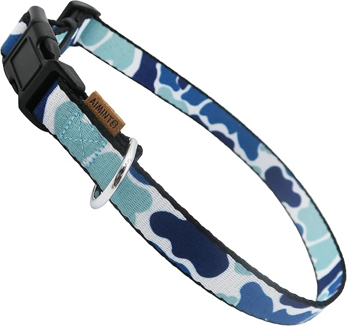Dog Collar, Cute Camouflage Pattern, Soft and Adjustable Collar with Quick Release Buckle (L (Neck 16-28", Width 1"), Camouflage Blue)