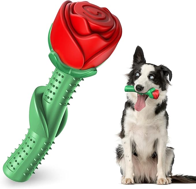 ucho Dog Toys for Aggressive Chewers, Rose Dog Toy for Small Medium Dogs, Interactive Chew Toys for Training and Cleaning Teeth