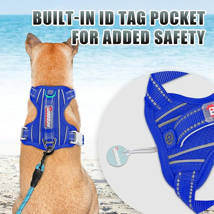 BARKBAY No Pull Dog Harness Large Reflective Dog Harness with Front Clip and Easy Control Handle for Walking Training Running with ID tag Pocket(Sapphire Blue,S)