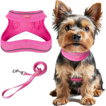 Dog Harness and Leash Set,Step in Small Sized Dog Harness,Soft Mesh,No-Chock,Reflective Adjustable,Secure with Hook & Loop Fastener,Puppy Vest for Small,Medium Dogs(Pink,XS)