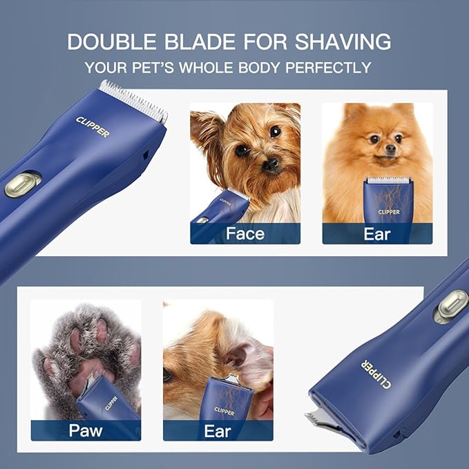 Grimgrow Dog Grooming Kit Clipper for Thick Coat Low Noise Cordless Cat Hair Trimmer Rechargeable Shaver Pet Grooming Tools for Small and Large Animals
