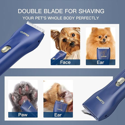 Grimgrow Dog Grooming Kit Clipper for Thick Coat Low Noise Cordless Cat Hair Trimmer Rechargeable Shaver Pet Grooming Tools for Small and Large Animals