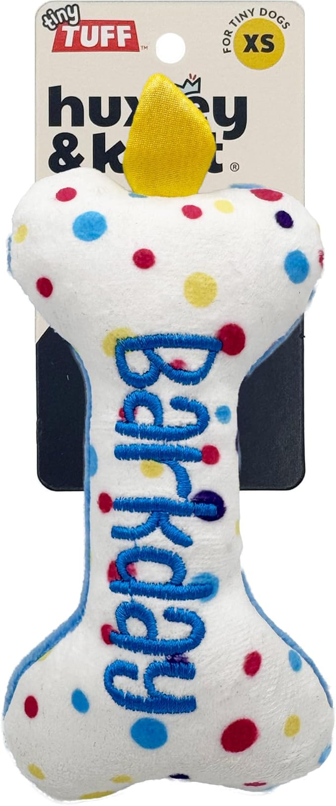 Huxley & Kent Funny Dog Toy w/Squeaker – Power Plush Squeaky Dog Toys for Small Dogs – Durable Small Stuffed Animal for Indoor Play & Fetch - Tiny Tuff It's My Barkday Bone