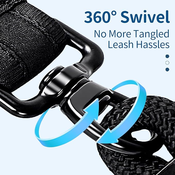 6FT Rope Dog Leash for Medium Large Dogs, Tangle-Free with 360° Swivel & Auto-Locking Aviation Aluminum Carabiner, Thick Nylon Training Lead for Walking, Hiking, Running (Black)