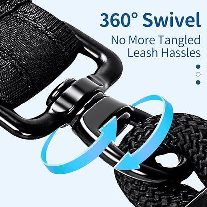 6FT Rope Dog Leash for Medium Large Dogs, Tangle-Free with 360° Swivel & Auto-Locking Aviation Aluminum Carabiner, Thick Nylon Training Lead for Walking, Hiking, Running (Black)