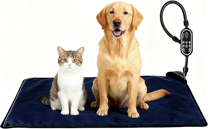 Orznez Pet Heating Pad for Cat, Electric Heated Mat with 3 Temperatures & 3 Timers, Automatic Induction Heated Cat Bed, Chew Resistant Cord (Dark Grey, 27.6" x 15.7")