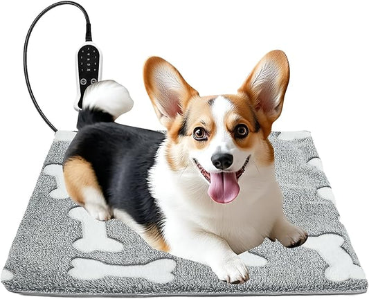 Quwzayail Cat Heating Pad, 9 Gears and time Settings and Metal Protective Tube, Adding Wire Rope Warming,Comes with Soft Fabric Cover (18.0" Lx 18.0" W x 0.5" Th, Gray Pattern)