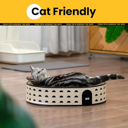 Conlun Oval Cat Scratcher Bed, 2-in-1 Cat Scratching Board, Natural Corrugated Cardboard Scratch Pad Lounge, Sealed Base Traps Debris,No Assembly Kitty Furniture,Stylish Colors Blends Any Home Decor