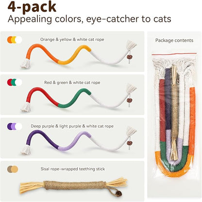 MAXTOOA Cat Toys for Indoor Cats Chew Ropes 3Pcs, Silvervine Stick 1Pcs with Gall Fruit, Interactive Catnip Toy for Kittens Dental Care Teeth Cleaning