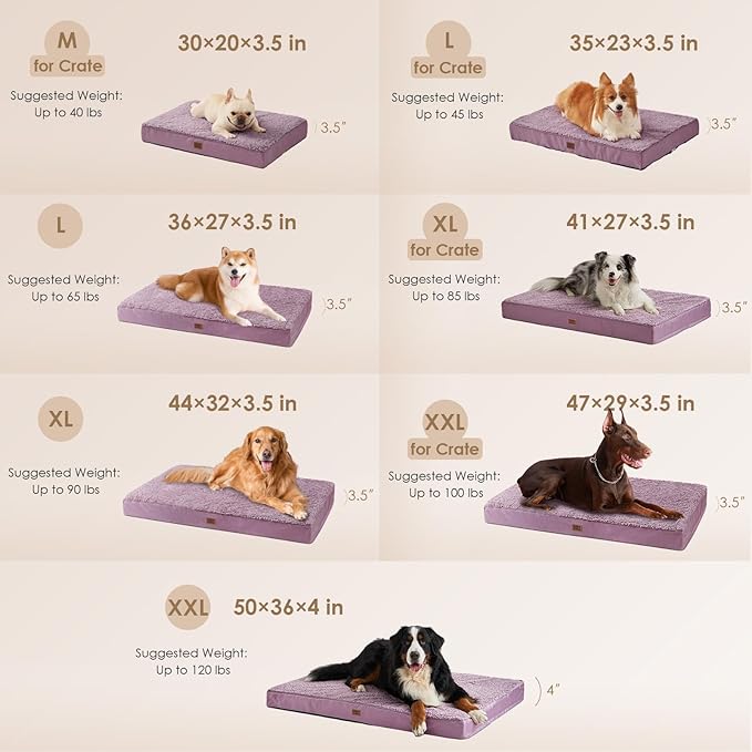 EHEYCIGA Orthopedic XXL Dog Beds for Jumbo Dogs with Removable Washable Cover, Fog Purple, 50x36