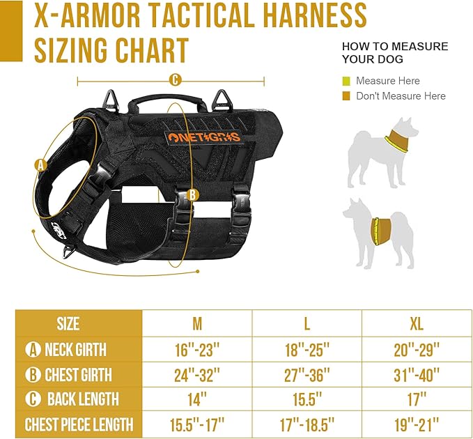 OneTigris X-Armor Tactical Dog Harness MOLLE Vest with Metal Buckles, No-Pull No-Escape No-Slippage Design for Medium, Large & Size XL Dogs -Black L