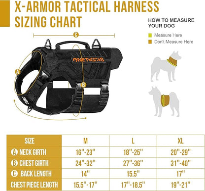 OneTigris X-Armor Tactical Dog Harness MOLLE Vest with Metal Buckles, No-Pull No-Escape No-Slippage Design for Medium, Large & Size XL Dogs -Black L
