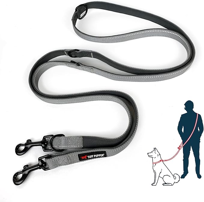 Tuff Pupper Heavy Duty Multi Function Crossbody Leash | 6 Uses in One Cross body Leash | 8 Feet Hands Free Leashes | Two Dog Leashes | Ballistic Nylon & Thick Neoprene Padding, Small Medium Large Dogs
