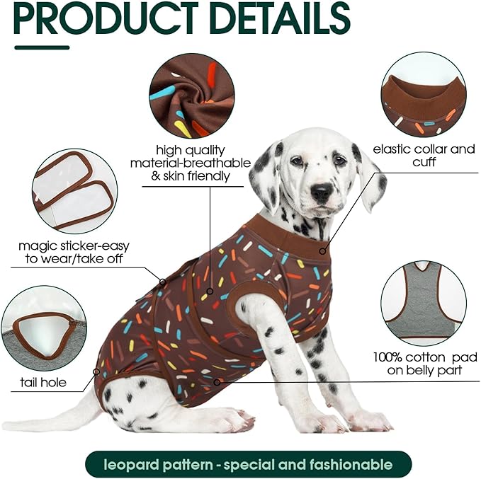 Kuoser Dog Recovery Suit for Post-Surgery Care, Spay Neuter Bodysuit for Female & Male Dogs, Anti-Licking Surgical Onesie, Snug Fit for Abdominal Wound Protection & Skin Healing, Brown S