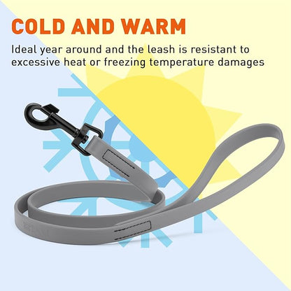 Dogline Biothane Waterproof Dog Leash Strong Coated Nylon Webbing with Black Hardware Odor-Proof Easy to Clean High Performance for Small or Large Dogs Made in USA 4 or 6 ft Lead, Battleship Gray
