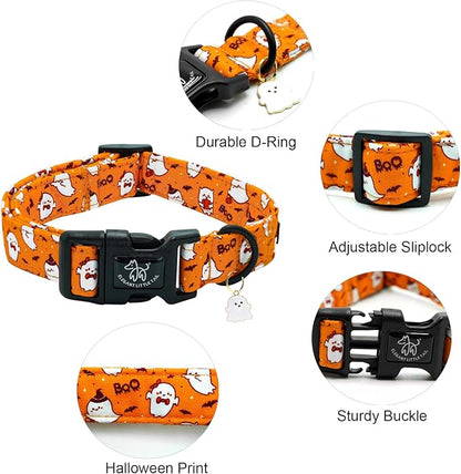 Elegant little tail Halloween Dog Collar, Pet Dog Collar Cotton Soft Ghosts Collars Holiday with Quick Release Buckle Pet Puppy Collar for Small Dogs