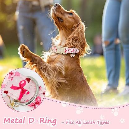 Adjustable Girl Dog Collars with Pink Bow, Cute Spring Summer Collar for Girl Boy Dog, Pink Pet Collar for Small Medium Large Dogs-S