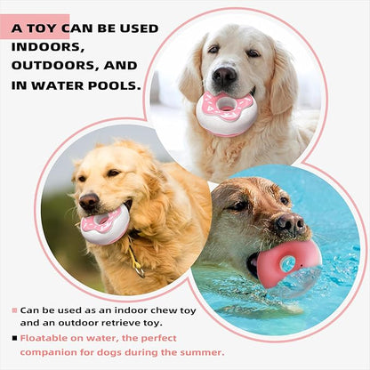 TLKNG Large Size Donut Squeaky Dog Toy for Medium/Large Dogs Breed Aggressive Chewers Durable Bouncy Pink Squeak Toys