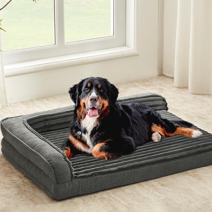 WINDRACING Orthopedic Dog Beds for Extra Large, XXLarge Dogs, Waterproof Egg Foam Dog Sofa Bed with L Bolster Sides, Washable Pet Bed with Removable Cover & Non-Slip Bottom, 46 x 30 inch, Gray