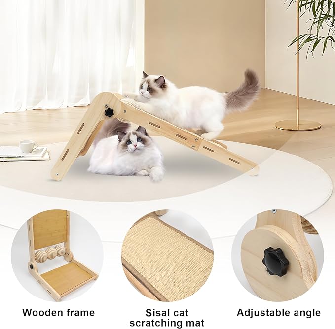 Goosheep L Shaped Cat Scratching Post, 23.2" Tall Sisal & Wooden Base Cat Scratcher Board for Indoor Cats, Sturdy Vertical Cats Scratching Pad Protects Furniture
