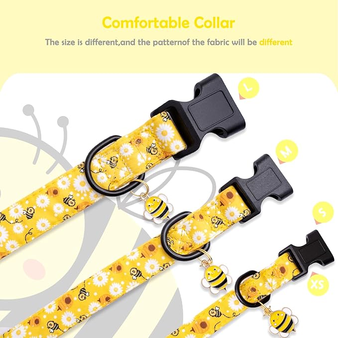 Faygarsle Dog Collar for Small Medium Large Dogs Yellow Puppy Collars for Female Dogs Floral Bee Daisy Patterned Pet Collars for Summer Spring Wedding Puppy Girl Dog Collar S