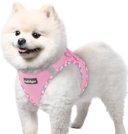 rabbitgoo Small Dog Harness, Step-in Soft Mesh Puppy Vest with Safety Buckle, Breathable Reflective Pet Harness for Small Sized Dogs, Pink & Plaid Trim S