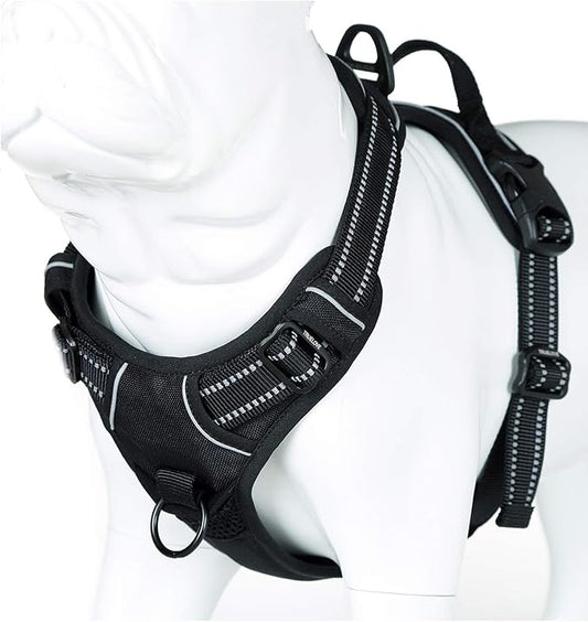 JUXZH Truelove No Pull Dog Harness with Easy Control Handle and 2 Leash Attachments,Reflective Adjustable Pet Vest