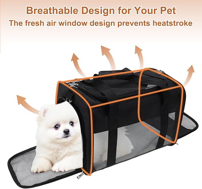 RENEWREVITAL Pet Carrier, Breathable Mesh Design, Soft Cat Carrier with Shoulder Strap, Comfortable Travel Solution, Black