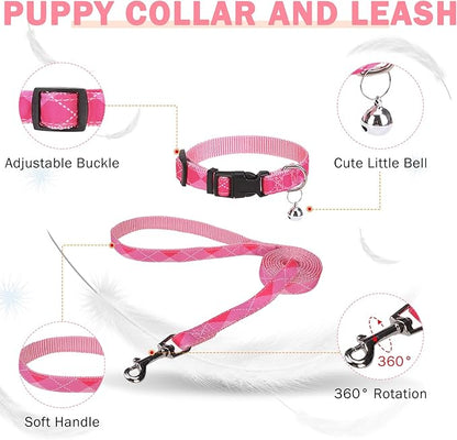 SCENEREAL Small Dog Harness and Leash Collar Set, Step in No Pull Soft Mesh Dog Harnesses for Small Medium Sized Dogs Puppy and Cats Outdoor Walking, No Chock Reflective Vest Harness, Pink Plaid XS
