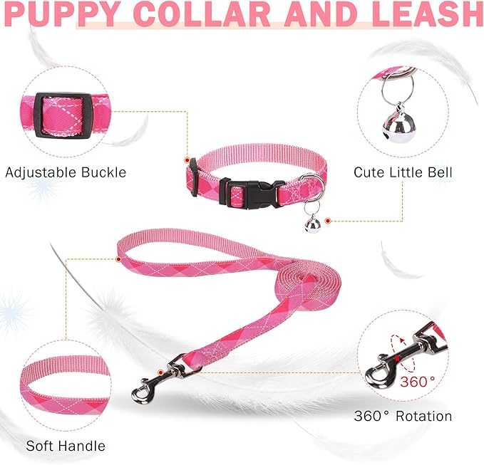 SCENEREAL Small Dog Harness and Leash Collar Set, Step in No Pull Soft Mesh Dog Harnesses for Small Medium Sized Dogs Puppy and Cats Outdoor Walking, No Chock Reflective Vest Harness, Pink Plaid M